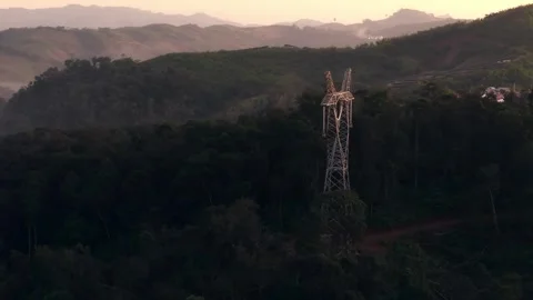 High Voltage Substation Under Construction with Solar Panels on Hillside Video stock 344446359