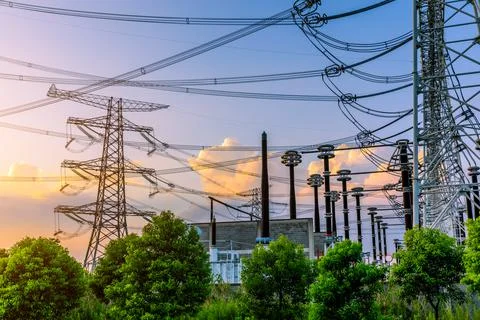 High voltage substations. Stock Photos