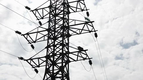High-voltage support of an overhead power line. Energy crisis in the country. Video stock 239326840