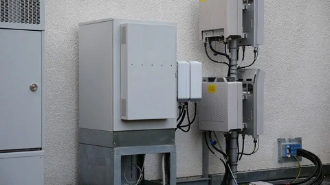 High voltage switches out side of building Stock Footage 107012091