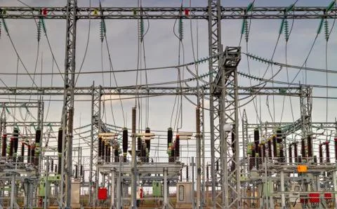 High voltage switchyard Stock Photos