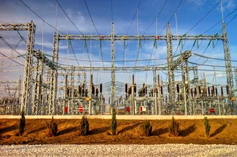 High voltage switchyard Stock Photos