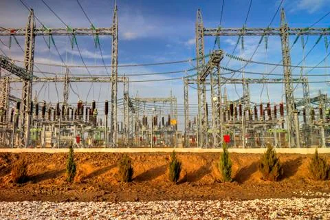 High voltage switchyard Stock Photos