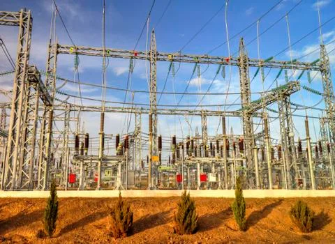 High voltage switchyard Stock Photos