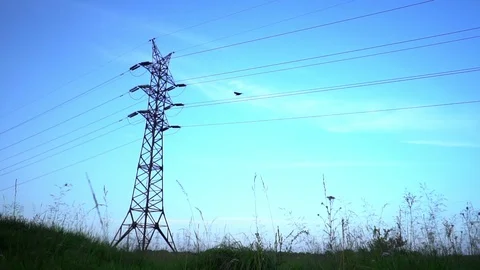 High-voltage tower against the sky Stock Footage 113502134