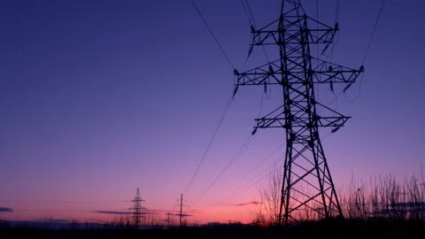 High-voltage tower on the background of the sunset Stock Footage 151607573