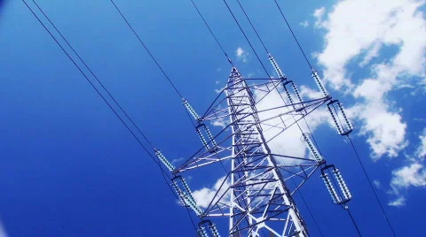 High voltage tower on cloudy sky in time lapse motion Stock Footage 453610