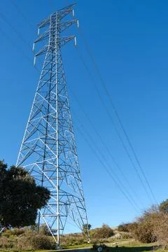 High Voltage Tower In The Field. Stock Photos