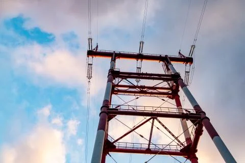 High voltage tower. high voltage power lines. high voltage line 库存照片