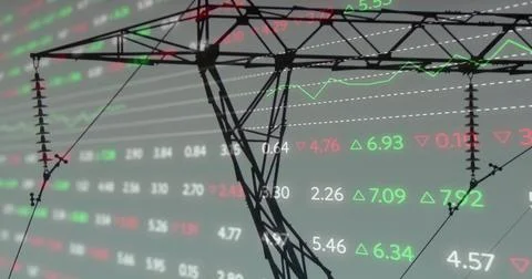 High-voltage tower merging with stock figures, with insulated power lines green 스톡 일러스트