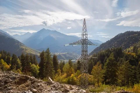 High voltage tower in mountains Stock Photos