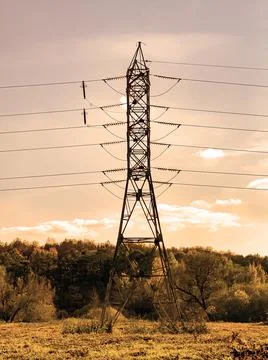 High voltage tower, pilon. electricity power distribution line, clean Stock Photos
