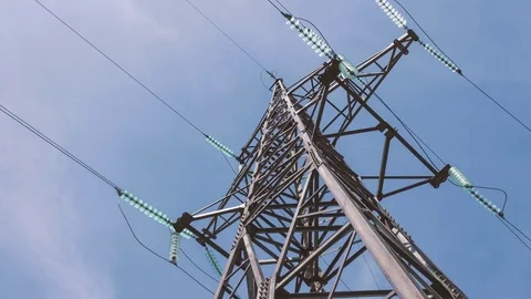 High voltage tower with power cables. Energy industry. Electricity of the net Stock Footage 75037846