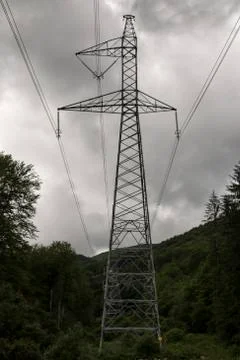 High-voltage tower sky background. Stock Photos