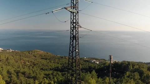High-voltage tower sky Stock Footage 97998173