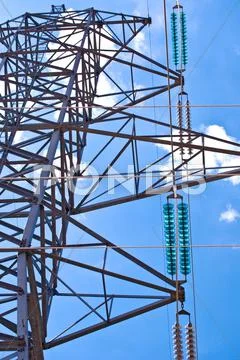 High Voltage Tower With Transmission Lines Stock Photos