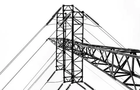 High voltage tower on a white background black and white. Stock Photos