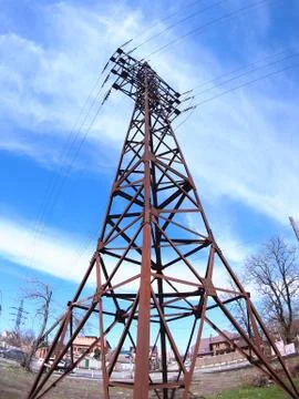 High-voltage tower with wires Stock Photos