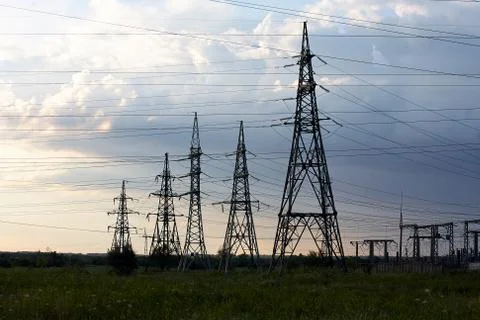 High voltage towers Stock Photos