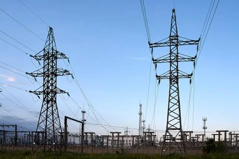 High voltage towers Stock Photos
