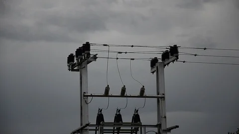 High voltage towers with sky background Video stock 94585206