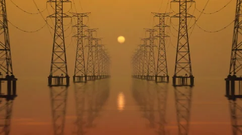 High-voltage towers with sunset in the background. Stock Footage 44182579
