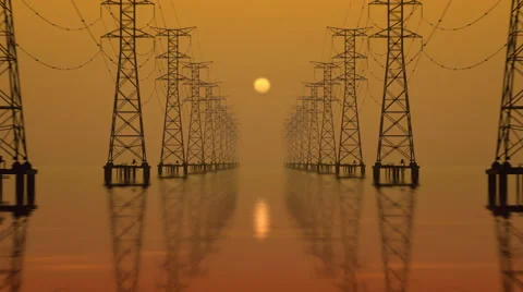 High-voltage towers with sunset in the background. Stock Footage 44183834