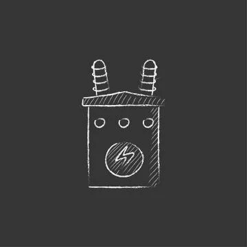 High voltage transformer. Drawn in chalk icon Stock Illustration