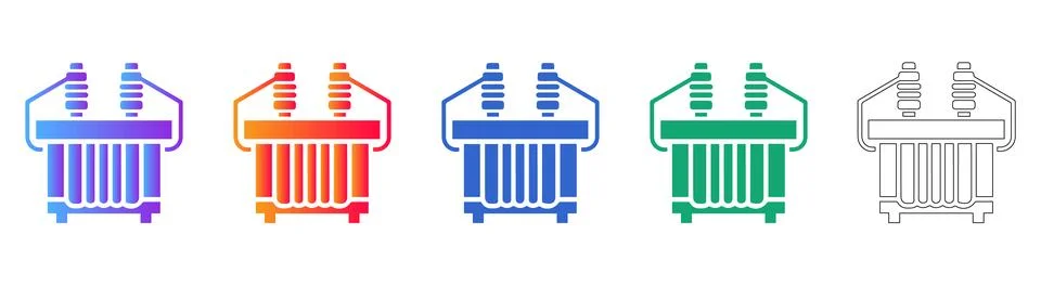 High Voltage Transformer Icon Set Illustrazione stock