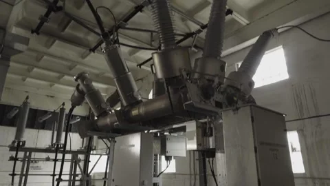 High-voltage transformer inside a distribution substation Stock-Footage 325226457