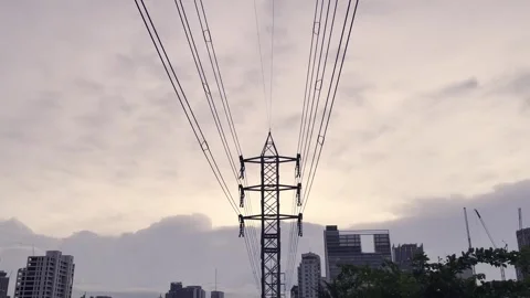 High Voltage Transformer with Sunset Background. Electrical Distribution 動画素材 283003311