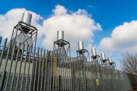 High voltage transformers with cooling units Stock Photos