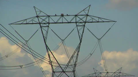 High voltage transmission lines &amp; tower Stock Footage 25791793