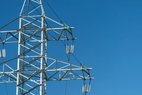 High voltage transmission tower section with lattice steel structure, porce.. Stock Photos