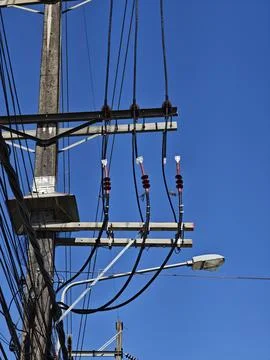 High voltage underground cable termination on concrete riser pole . Stock Photos