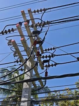 High voltage underground cable termination on concrete riser pole. Stock Photos