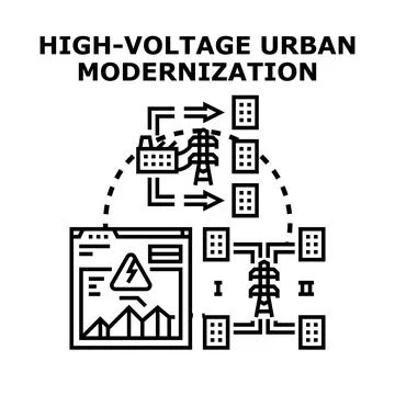 High voltage urban modernization electricity infrastructure Ilustración de archivo
