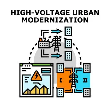 High voltage urban modernization electricity infrastructure Ilustración de archivo
