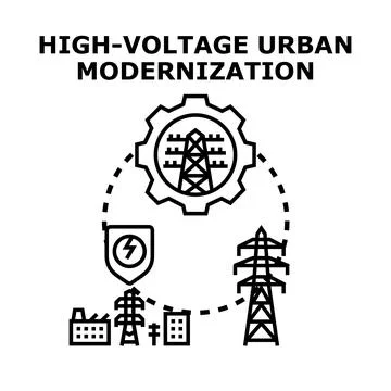 High voltage urban modernization engineering concept Ilustración de archivo