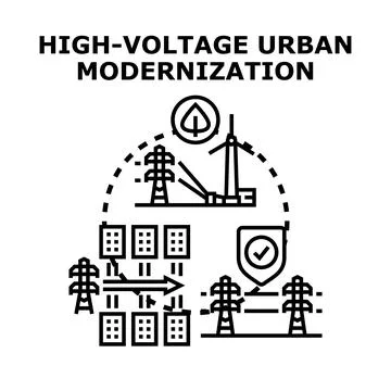High voltage urban modernization providing sustainable energy solutions Ilustración de archivo