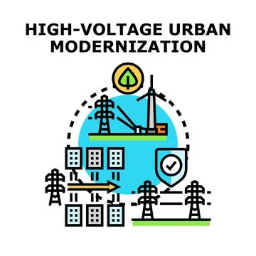 High voltage urban modernization providing sustainable energy solutions Ilustración de archivo