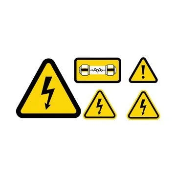 High voltage warning signs and electrical fuse icon set Ilustración de archivo