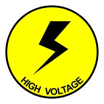 High voltage warning sticker featuring a bold black lightning bolt icon on .. Stock Illustration