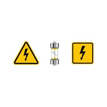 High voltage warning symbols and electrical fuse vector icon set Ilustración de archivo
