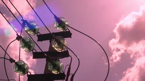 High-voltage wires, power line close-up, electricity, electric pole closeup, ele Video stock 334849634
