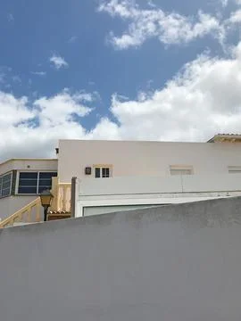 High wall with minimalist house complex, Costa Calma, Fuerteventura Stock Photos