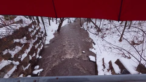 High water flow in winter creek after rainfall Stock Footage 324548304