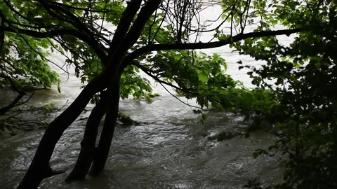 High water of Isar river in central Munich Stock Footage 134581143