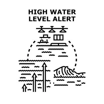 High water level alert creating flood risk disaster Ilustración de archivo
