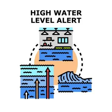 High water level alert creating flood risk disaster Ilustración de archivo